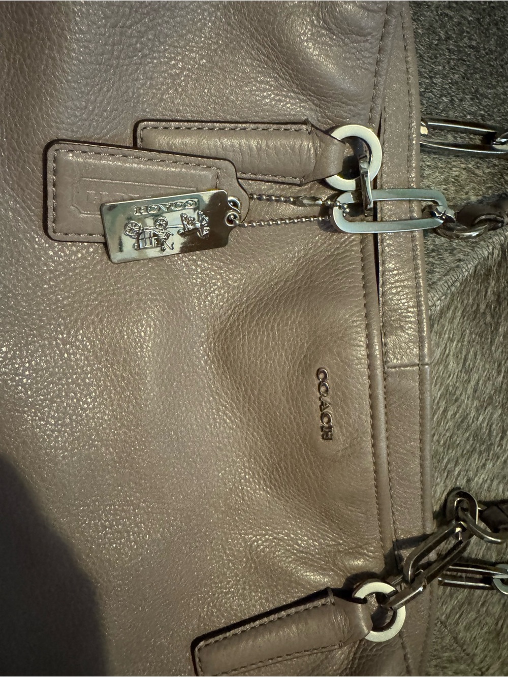 Coach Pebbled Leather Shoulder Bag in Taupe